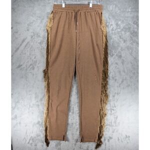 Minaa Monroe Fringe Sweatpants Brown Size Large Western Eclectic Boho Hippy